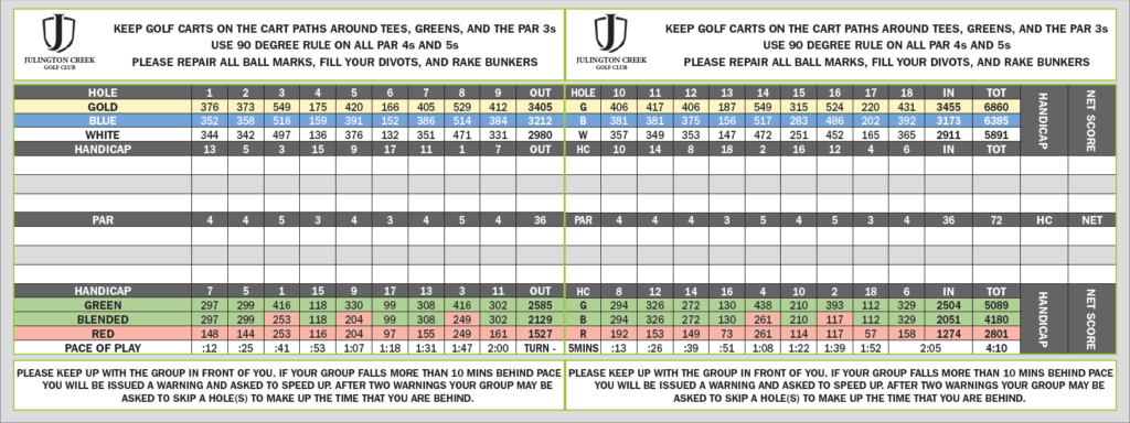 Julington Creek Golf Scorecard